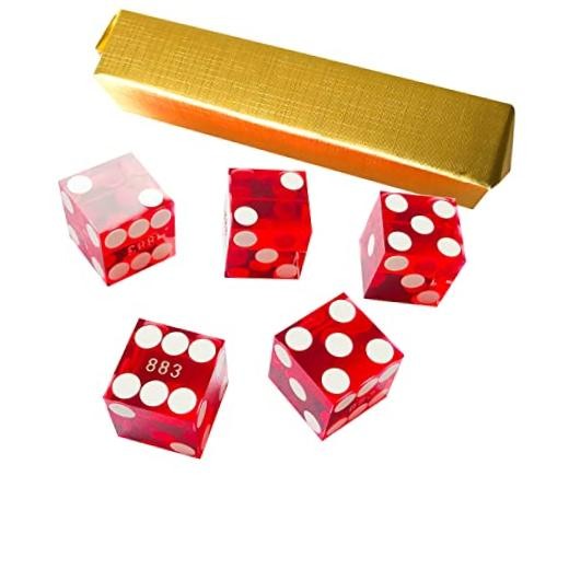Set of 5 Grade AAA Precision 19mm Serialized Casino dice with Razor Edges Red