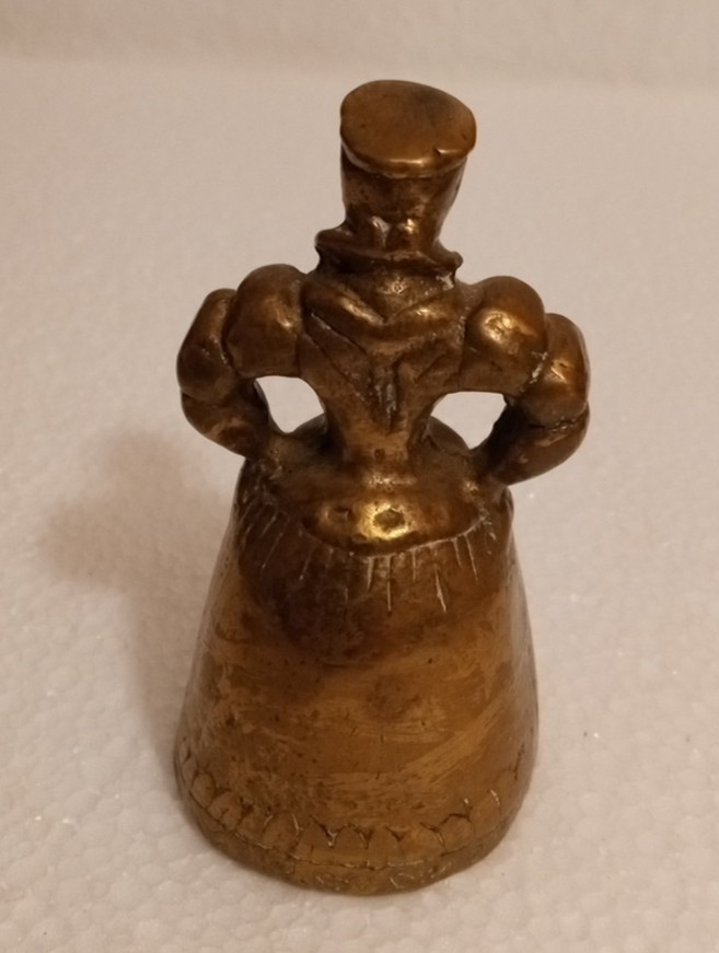 Brass Bell Elizabethan Victorian Lady with Boot & Leg Clappers Patina Table Bell