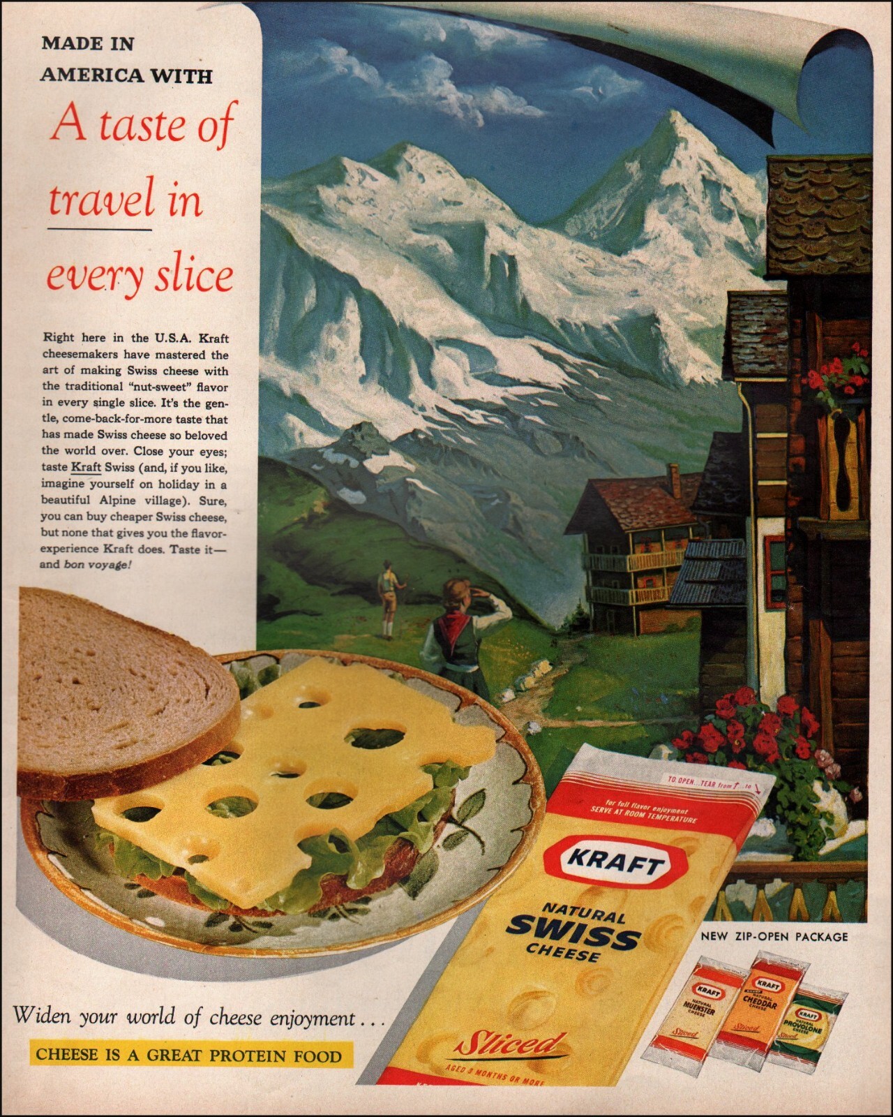 1961 Vintage ad Kraft Natural Swiss Cheese Sandwich Plate alps 10/17/22
