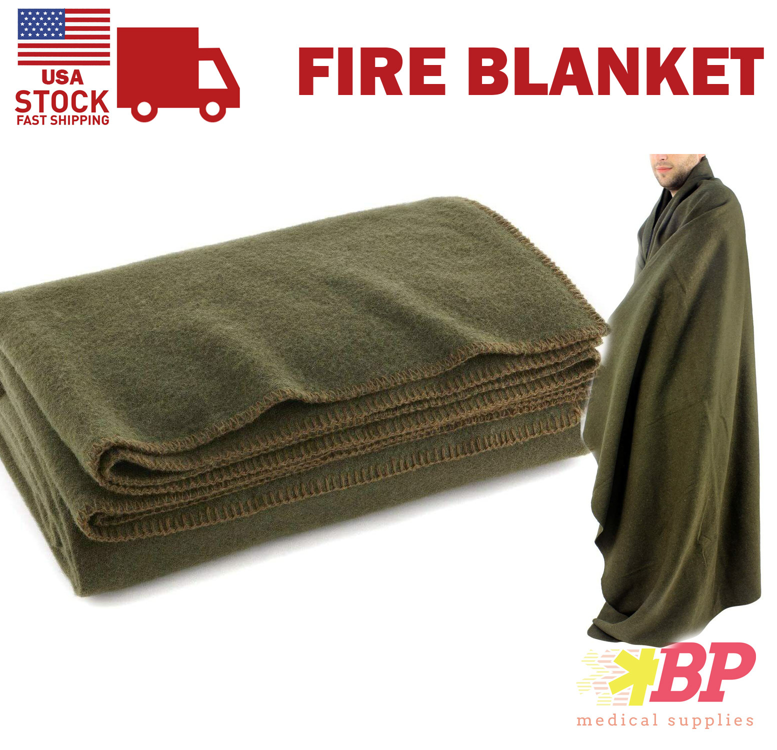 Ever Ready First Aid Warm Wool Fire Retardant Blanket 66″ x 90″ (80% Wool) Green