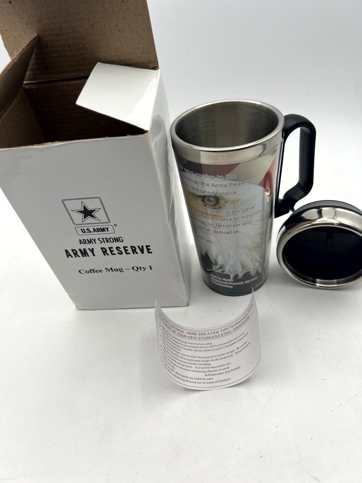 U.S. Army Reserve Coffee Mug Multicolored Snap-Cap Drink Through Lid for Mens