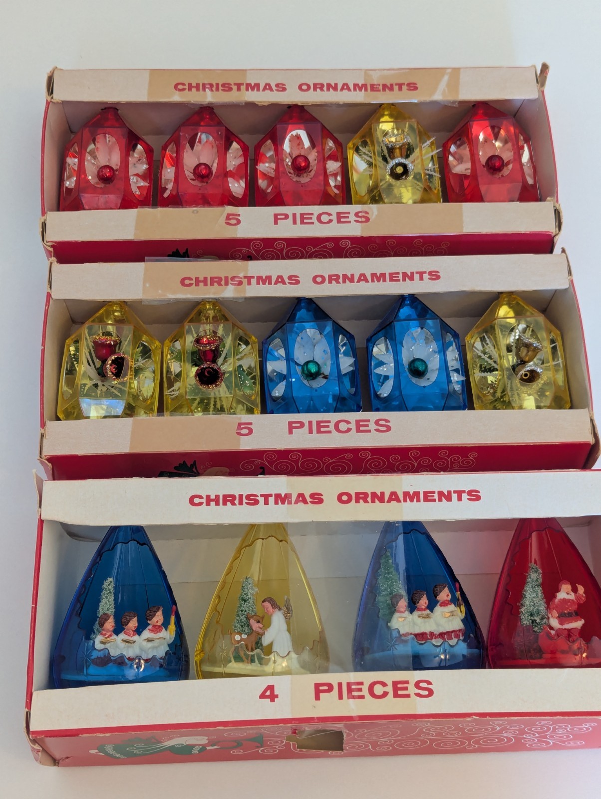 Vintage Christmas~JewelBrite Plastic Diorama Ornaments-14 in Original Box USA