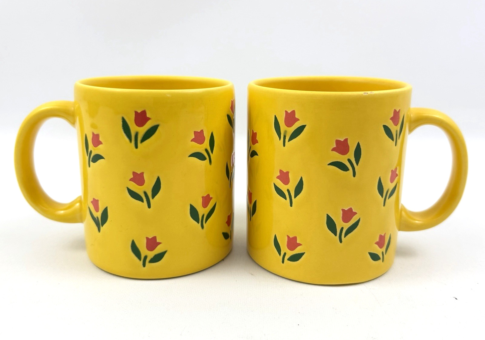 Vintage Waechtersbach Spain Yellow Pink Tulip Coffee Mug Set of 2 Rare HTF