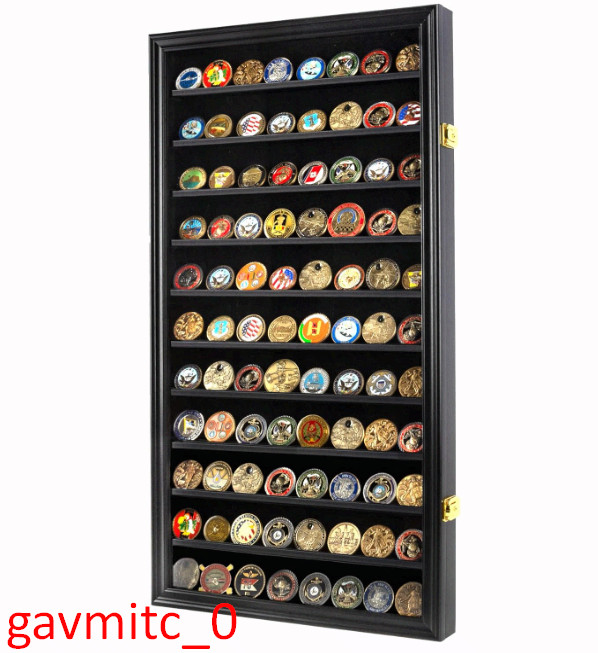 Military Challenge Coin Display Case, 29×16 Wall Rack for Coins & Poker Chips