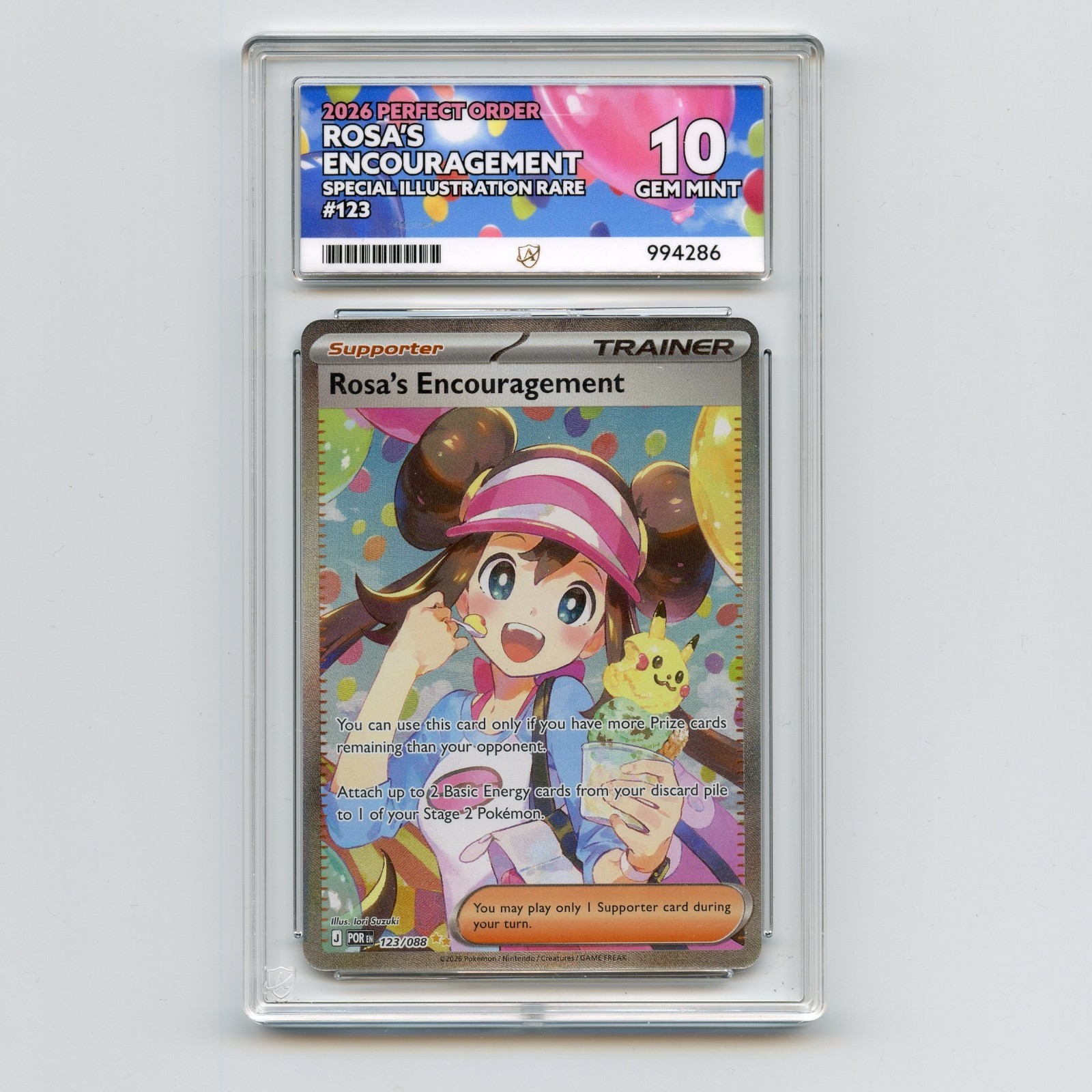 Ace 10 Gem Mint Rosa’s Encouragement 123/088 SIR Perfect Order Pokemon TCG