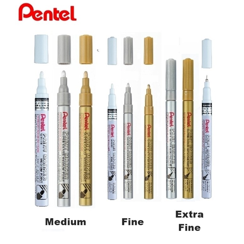 Pentel Paint Marker Permanent Gold/Silver/White – Select
