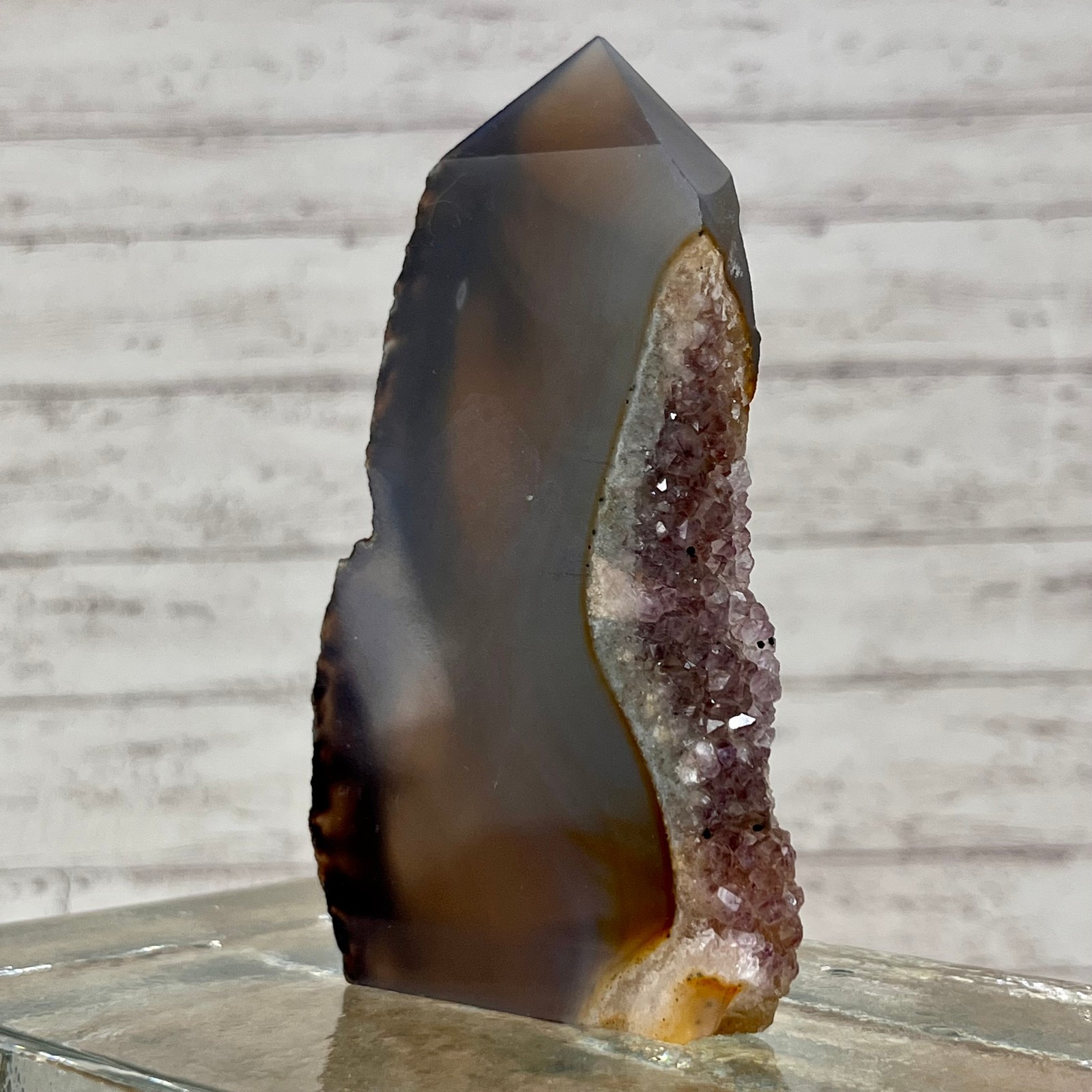 Natural Agate Crystal Point Tower Druzy Edge Stone Decor 138 g