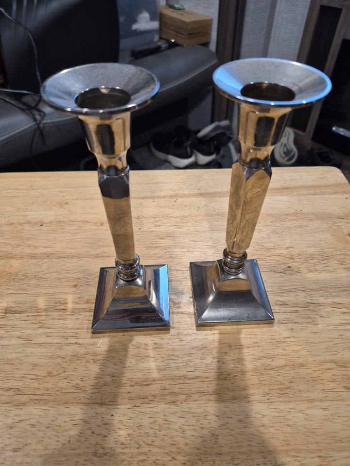 VINTAGE SILVERPLATE MODERN SQUARE CANDLESTICK CANDLE HOLDER