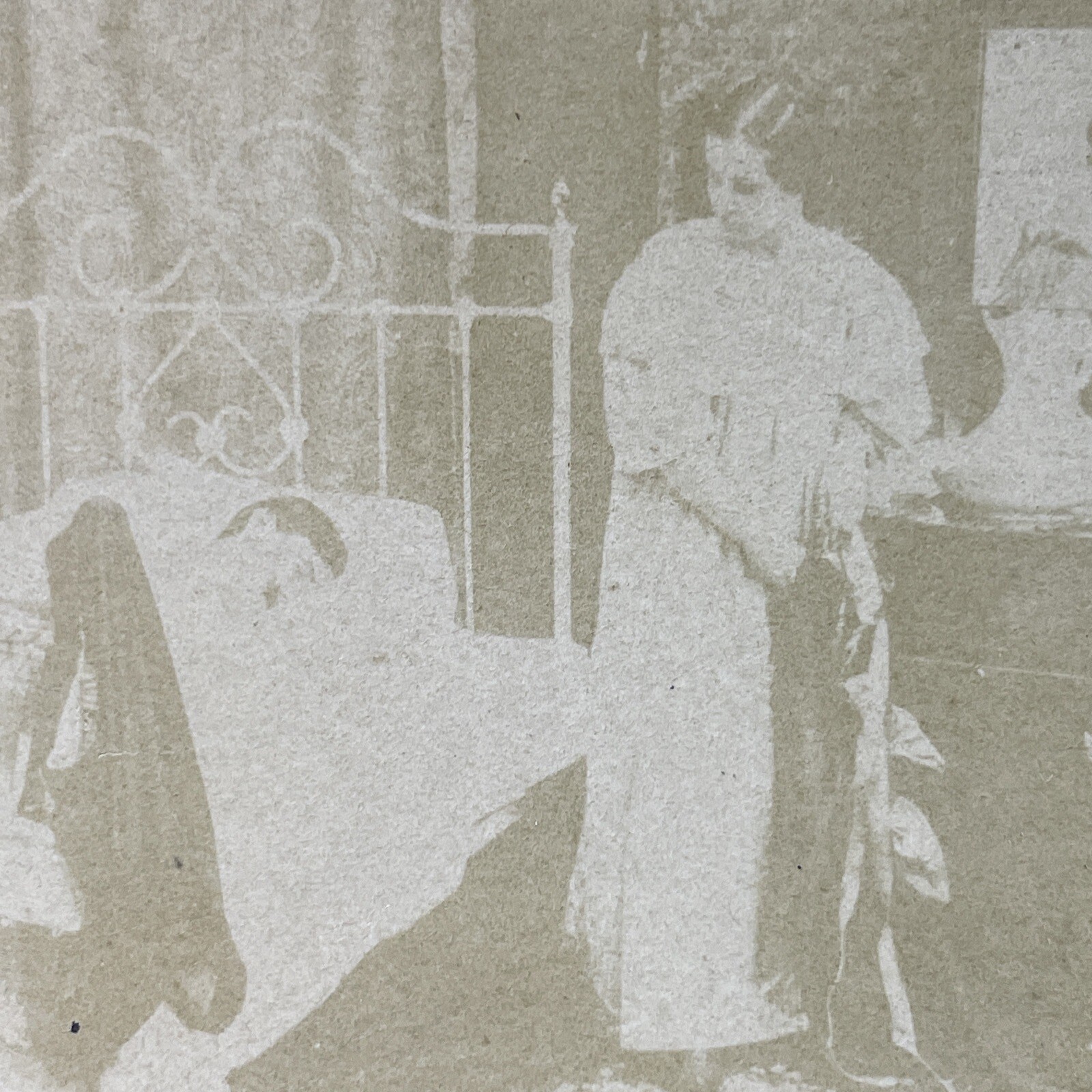 Antique 1880s Woman In Brothel Steel From Man FADED Stereoview Photo Card P2910