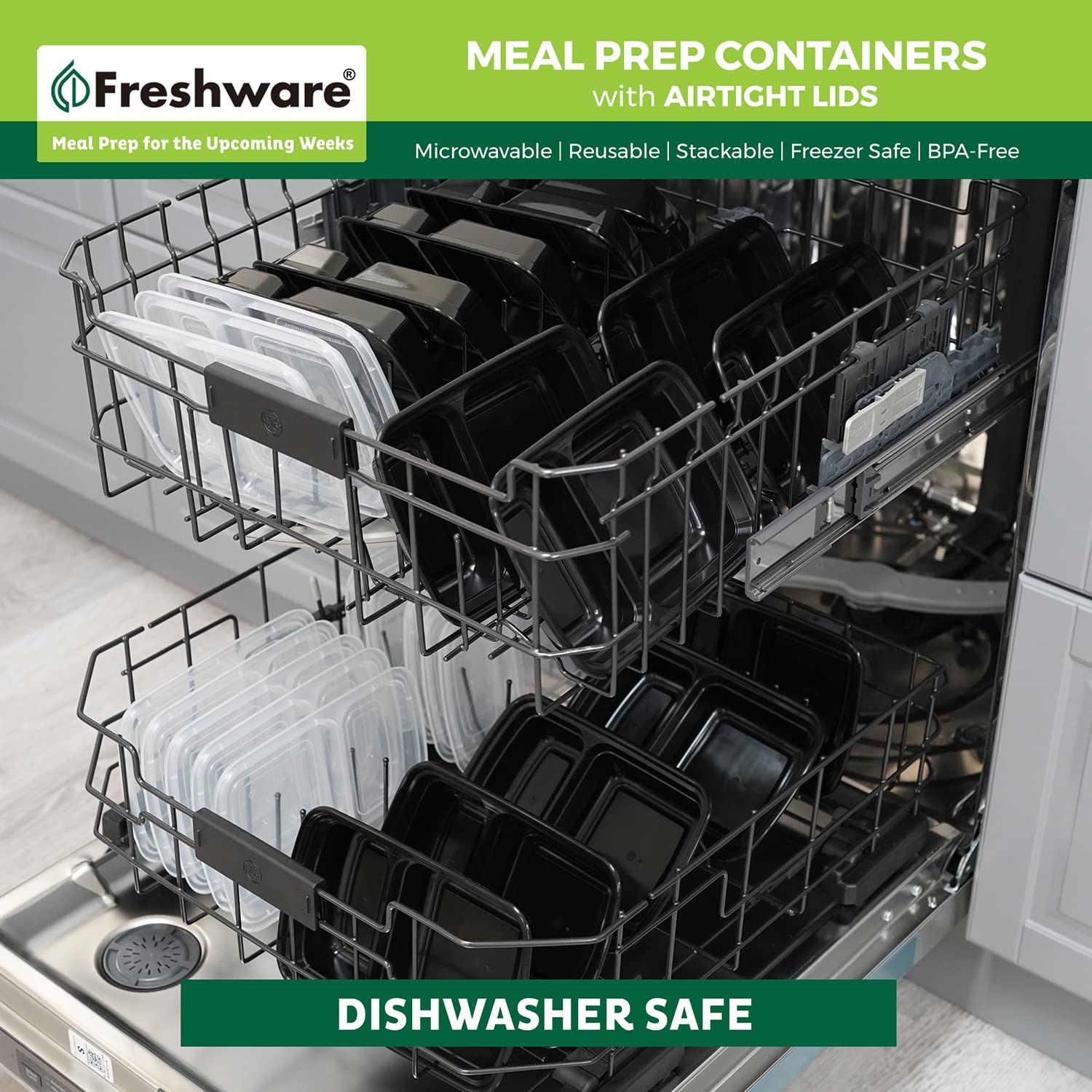 Freshware Meal Prep Containers with Lids 28 oz [15 Pack] 28OZ-15PK, Black