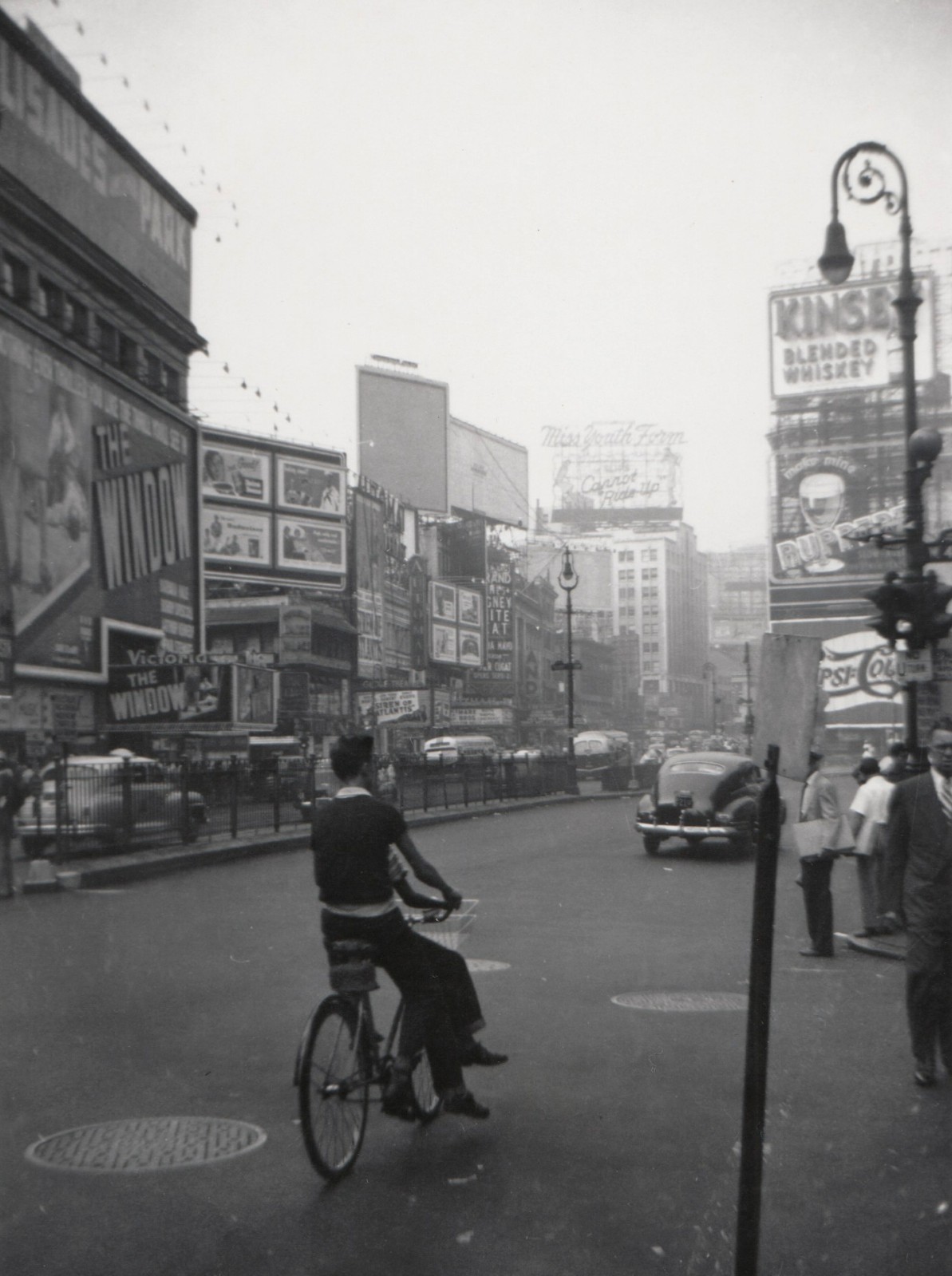 1949 Times Square NYC Photo Bicyclist Victoria Theatre Signs Velox