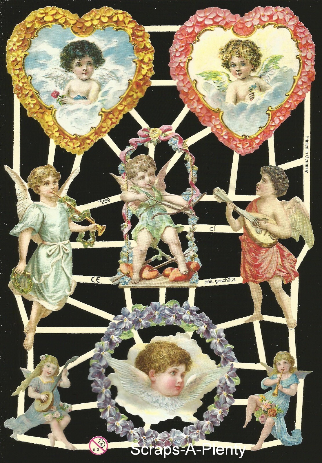 German Embossed Scrap Die Cut – Easter Christmas Valentine Angels EF7269