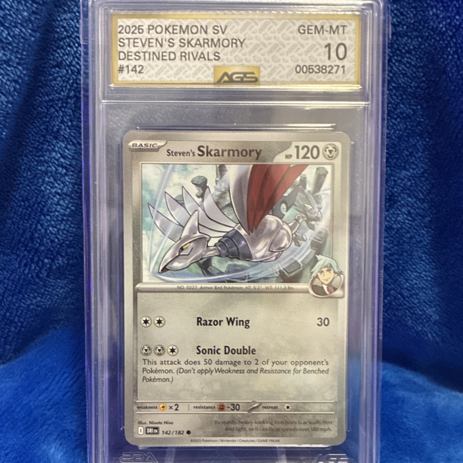 Pokémon Steven’s Skarmory Destined Rivals #142 AGS Graded Gem-MT 10 Trading Card