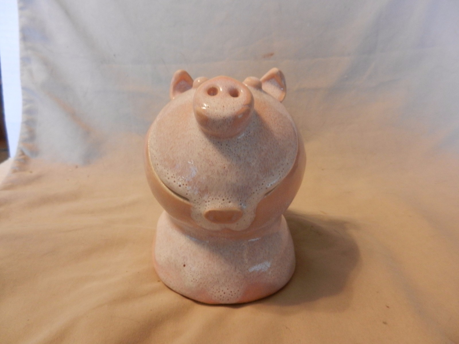 Pink and White Pig Head Figurine, Hand made Pottery with Matt Glazing
