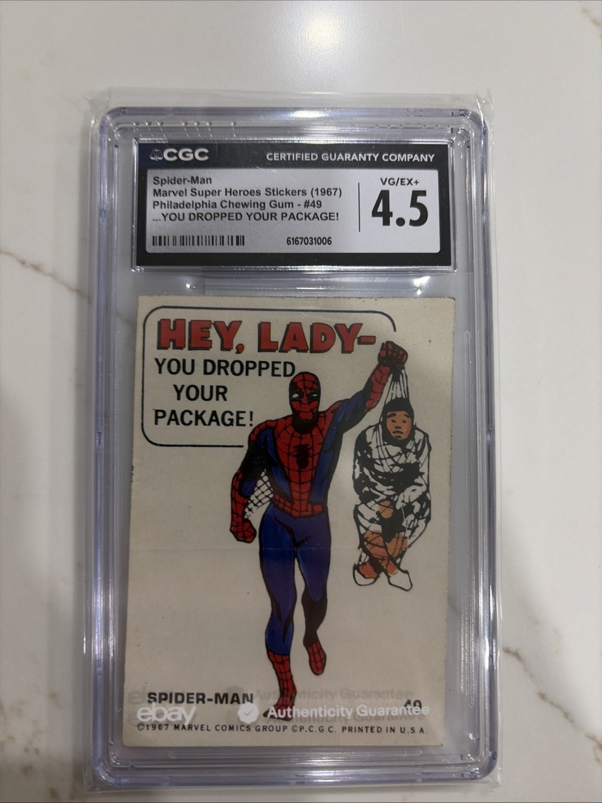 1967 Marvel Super Hero Stickers Spider Man # 49 CGC 4.5 Vg-Ex +