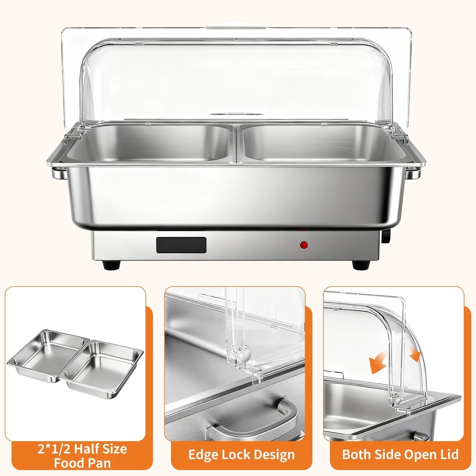 Garvee Electric Chafing Dish Buffet Set 2 4.5 Qt Roll Top Food Warmer