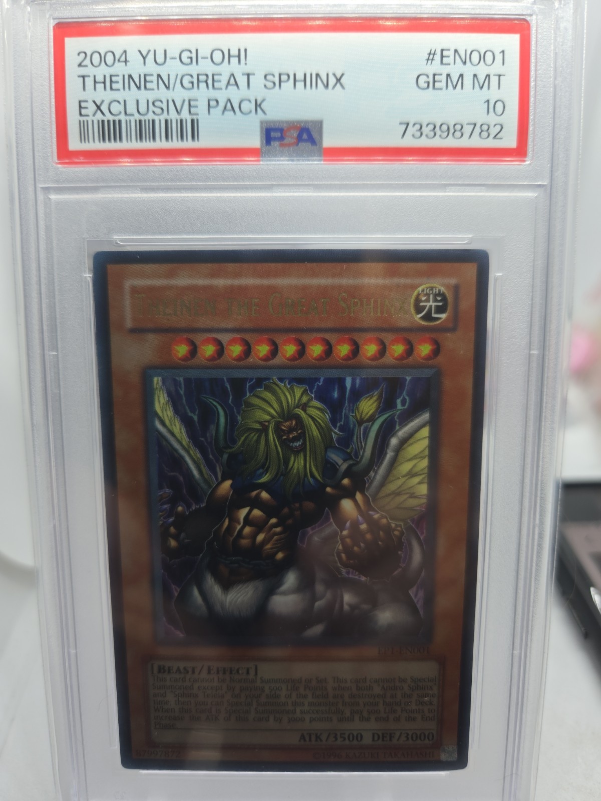 yu gi oh 2004 Theinen the Great Sphinx Exclusive Pack #EN 001 PSA 10 –240