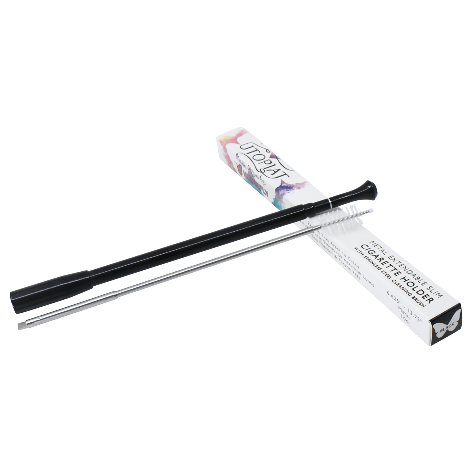 Long Extendable Black Functional Slim Cigarette Holder | Natural Filter Stone