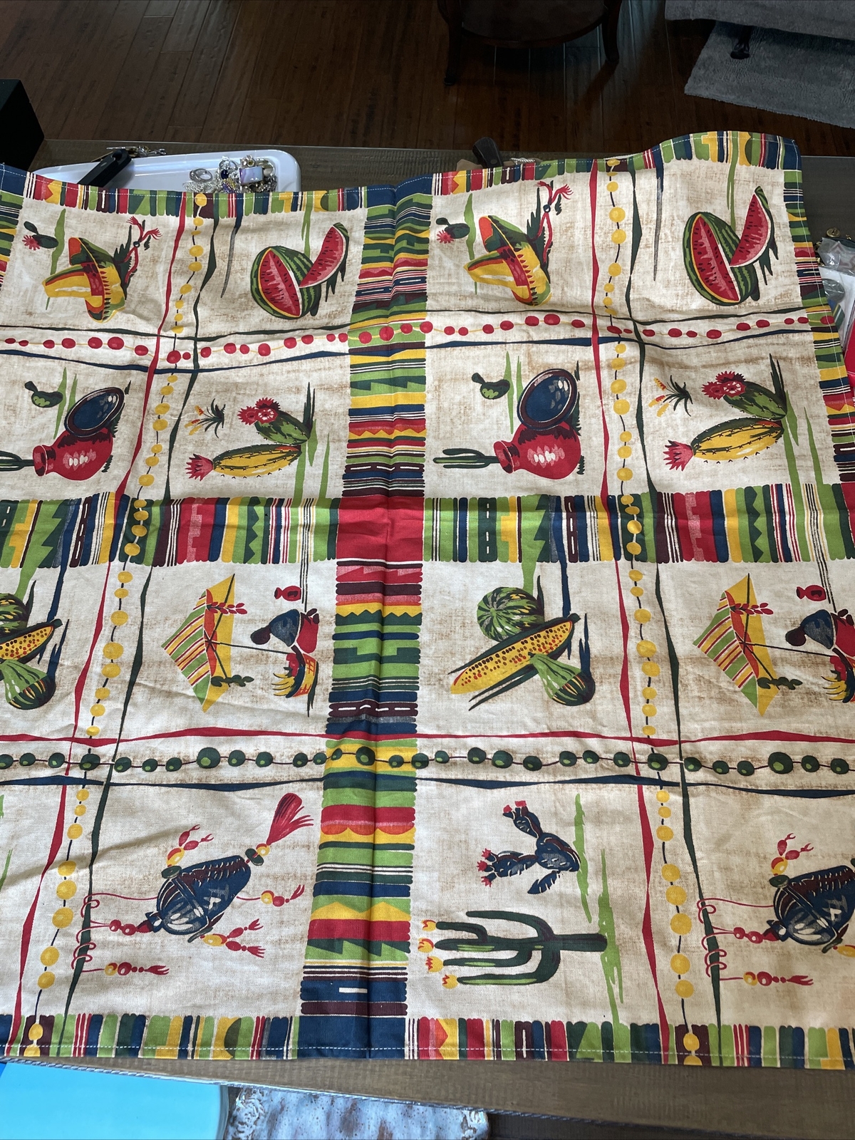 36”x36” Vintage Bridge Tablecloth Wilendur Caliente NOS Southwestern MEXICAN