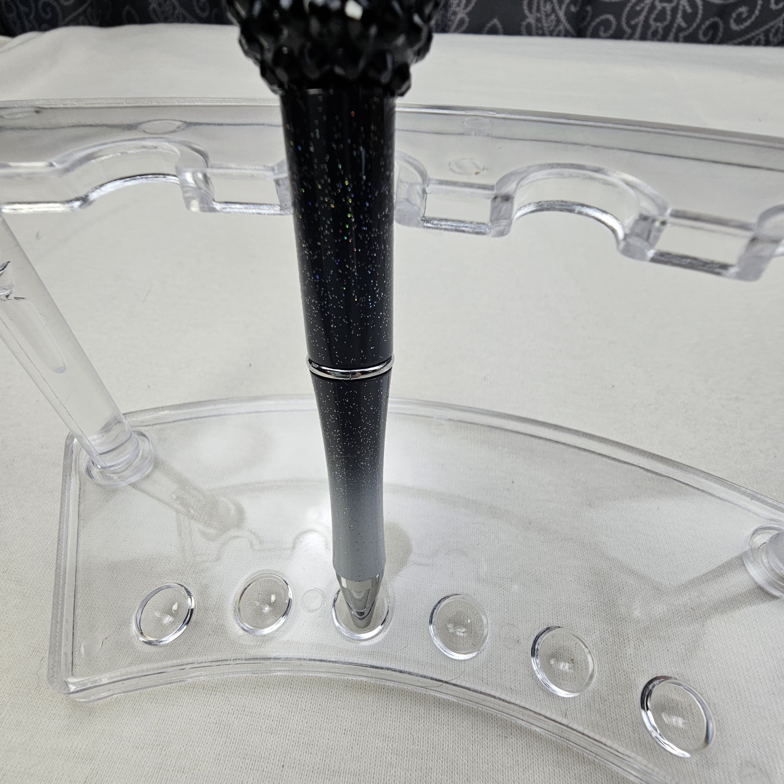 Handcrafted Silicone Acrylic Beaded Pen Black Ink Black Heart & Sparkle Bead