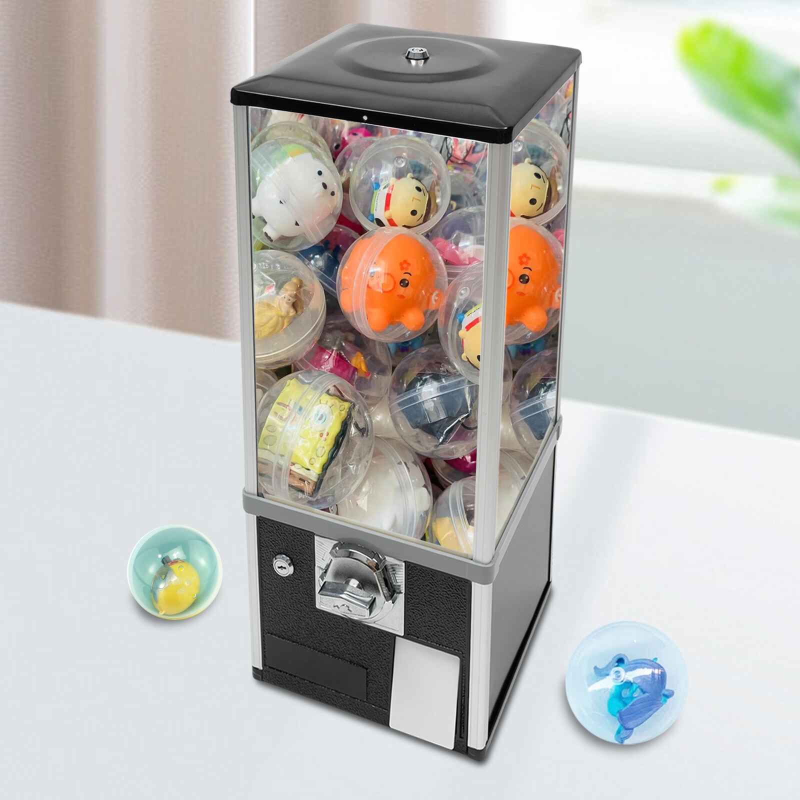 Gumball Machine 360° Rotation Vending Coin Bank Vintage Candy Dispenser Black