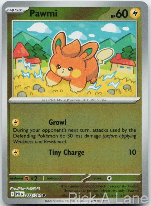 Pawmi 032/094 Common Phantasmal Flames Pokemon Reverse Holo Near Mint