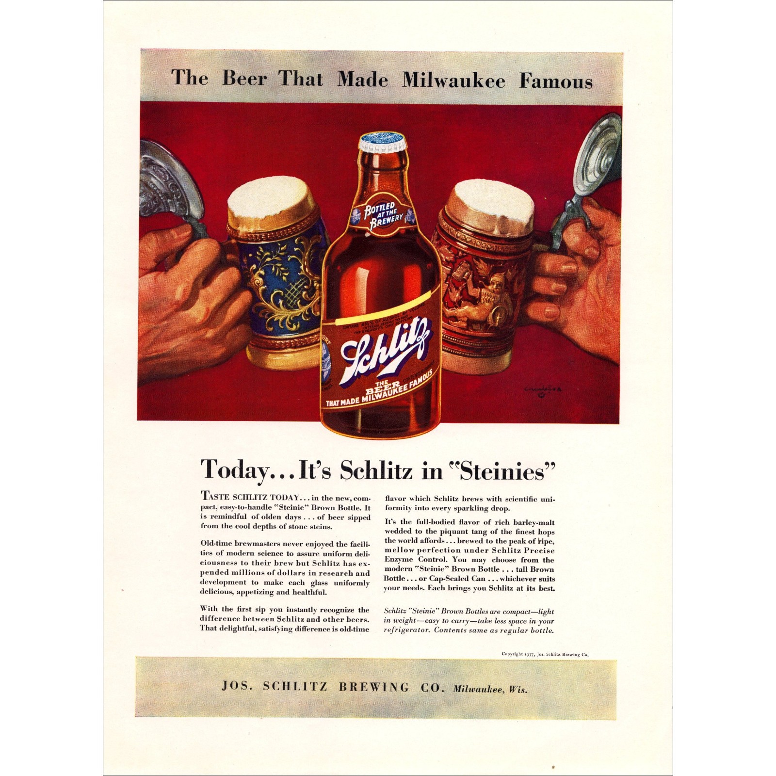 1937 Schlitz Beer Original Vintage Print Ad