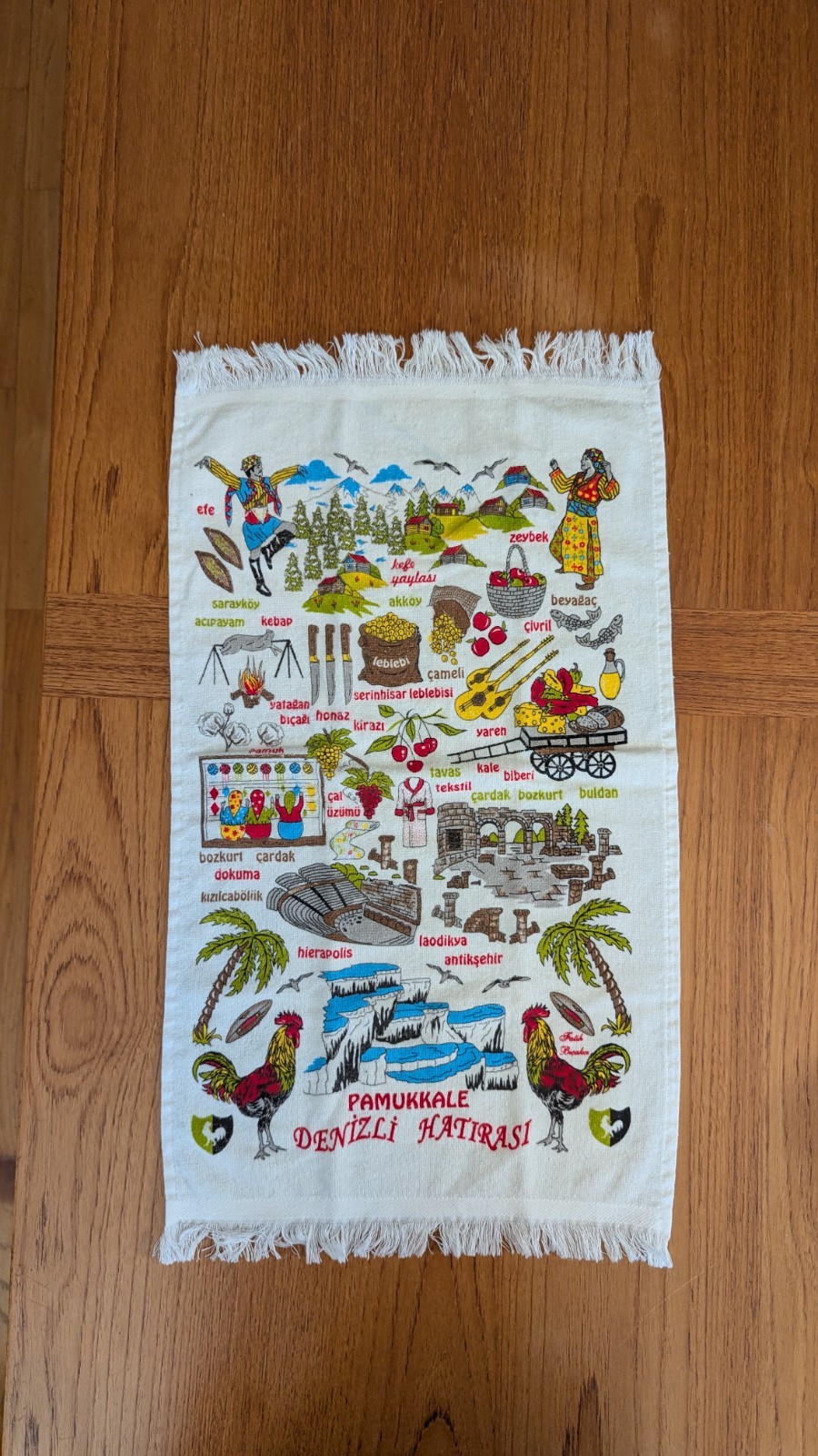 Vintage Terrycloth Souvenir Towel From Turkey “Denizli” Chicken Pictorial
