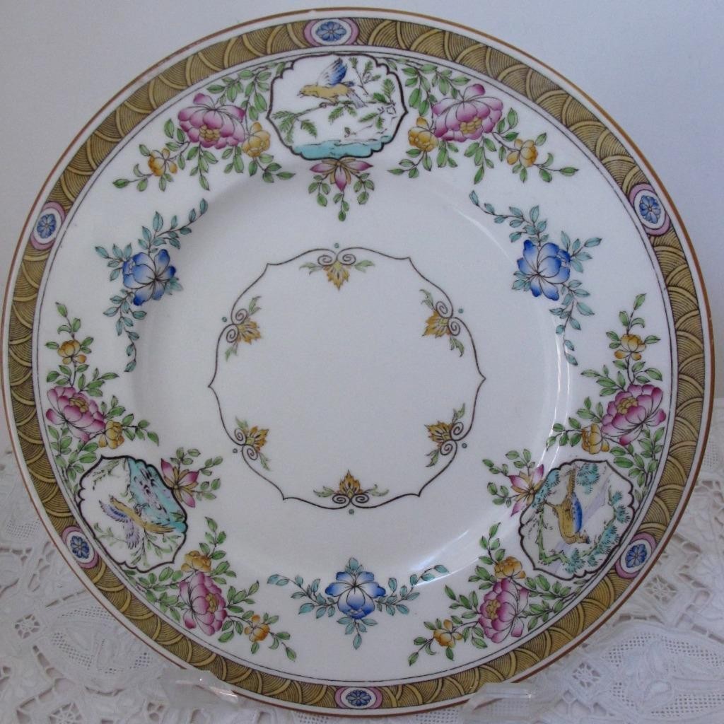 Vintage Antique Minton Japonica Dinner Plate 10 3/8″ Yellow Border Birds Mint