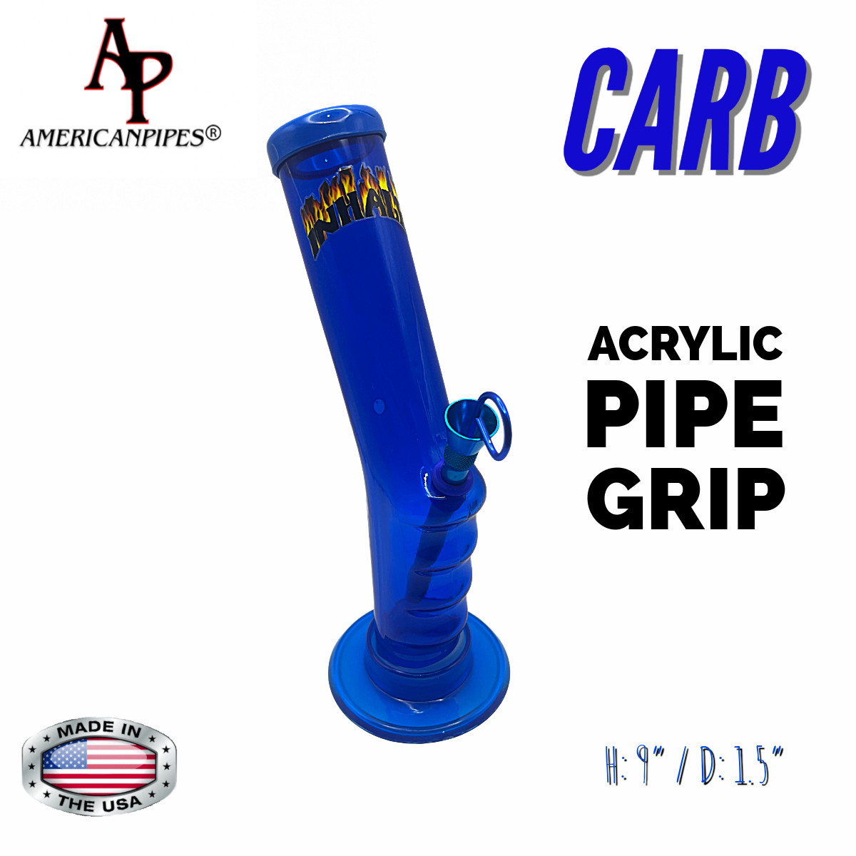 INHALE®️ 1.5″x9″ GRIP ACRYLIC HOOKAH WATER PIPE WITH THUMB CARB MADE IN THE USA