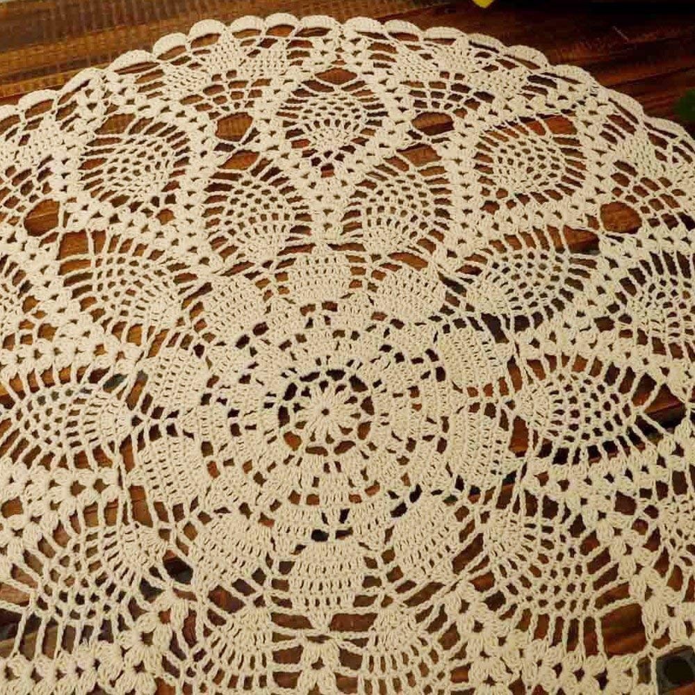 Table Placemats Crochet Doilies Lace Round Cotton Doily For Tables 20 Inch Beige