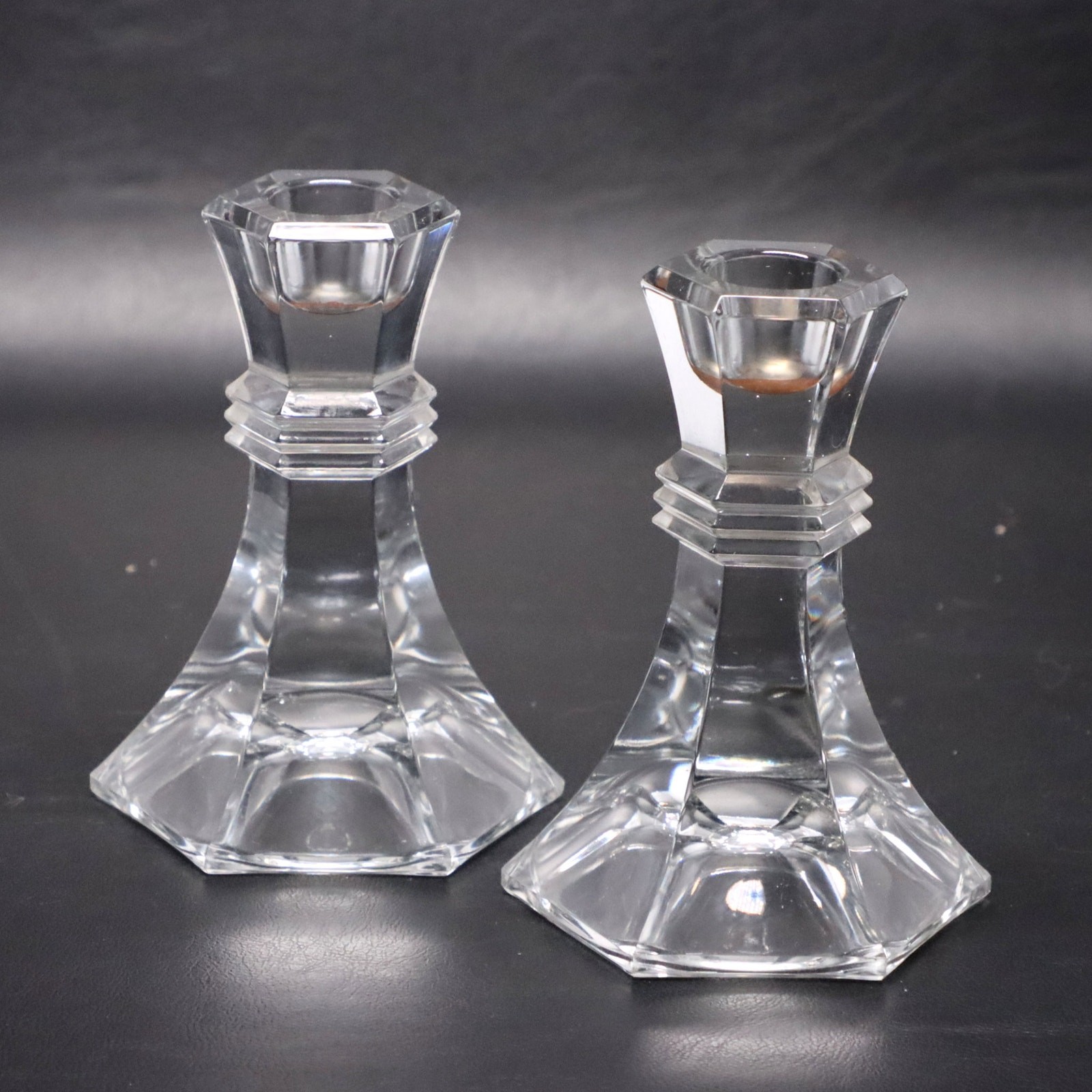 Anna Hutte Bleikristall Crystal Candlestick Holder Set 4 3/4″ H Art Deco