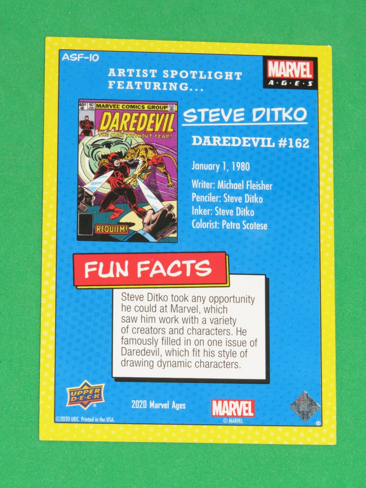 2020 Upper Deck Marvel Ages Artist Spotlight Steve Ditko #ASF-10 INSERT CARD!