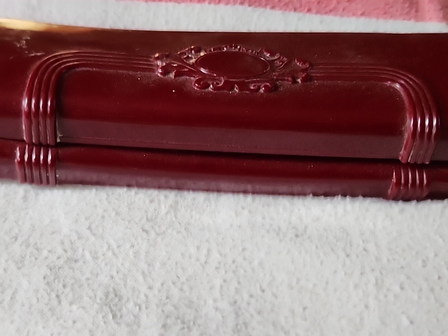 Antique Vtg ART DECO Watch Necklace JEWELRY BOX Arden Maroon BAKELITE PLASTIC