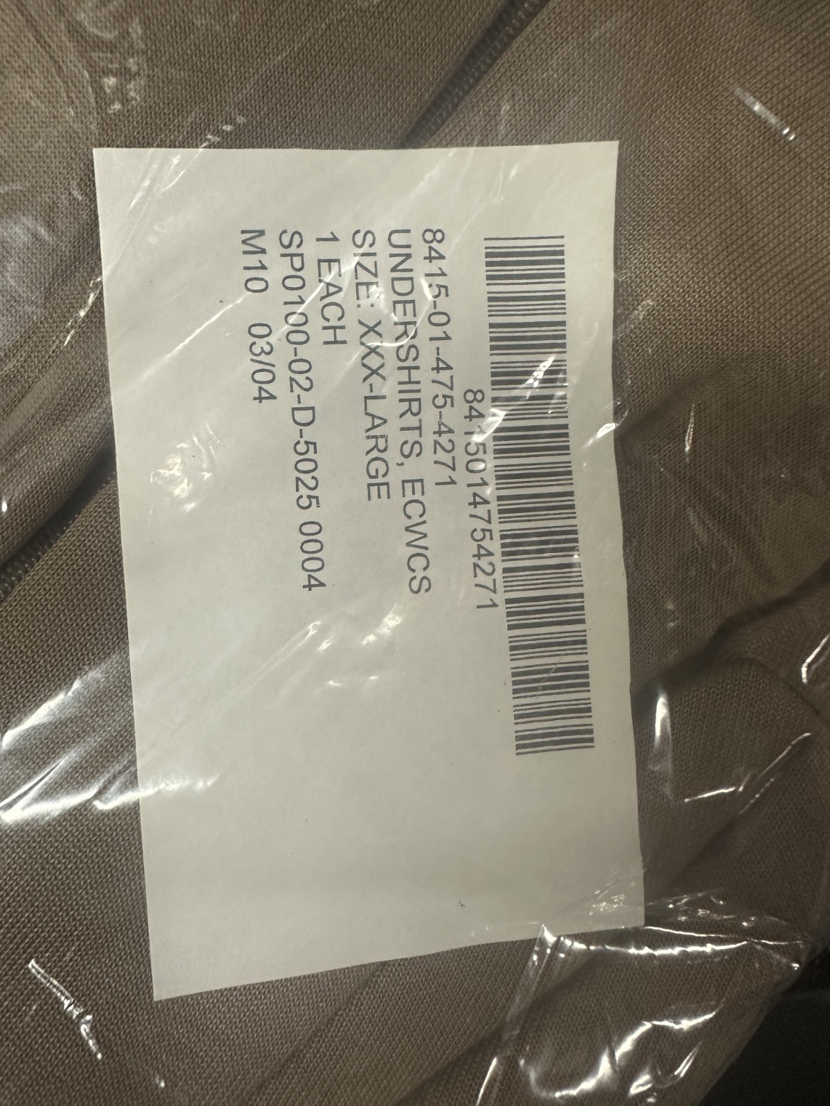 Undershirt, Cold Weather, Polypropylene(“Heavyweight Polypro”), Brown, Size XX-L
