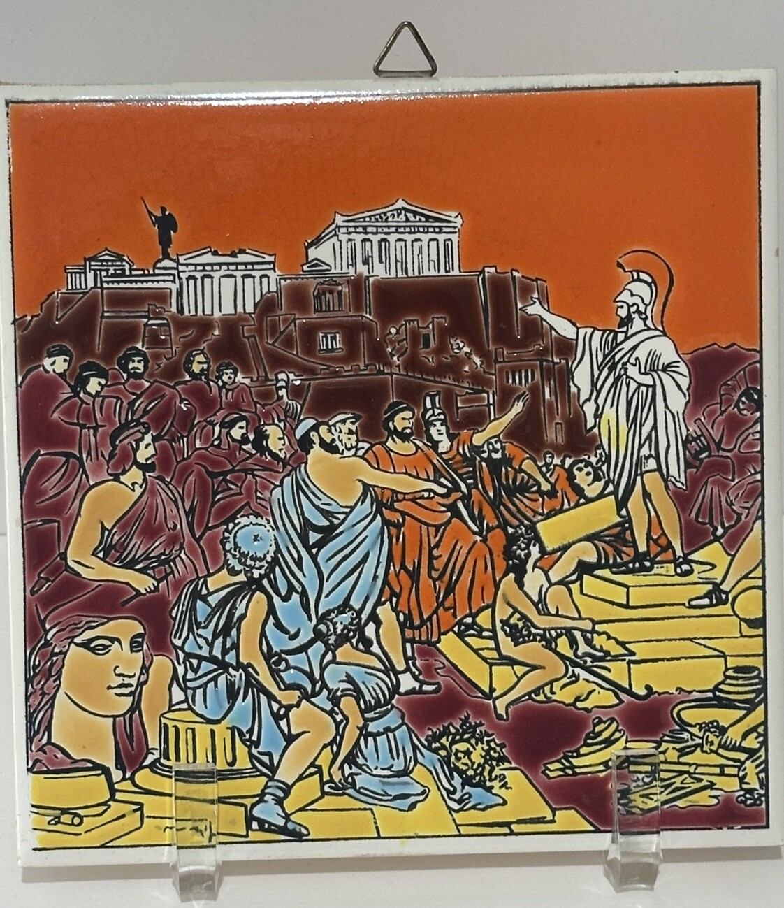 Vintage MCM Ceramic Greek Empire Art Tile Goddess Colorful Art Deco Contemporary