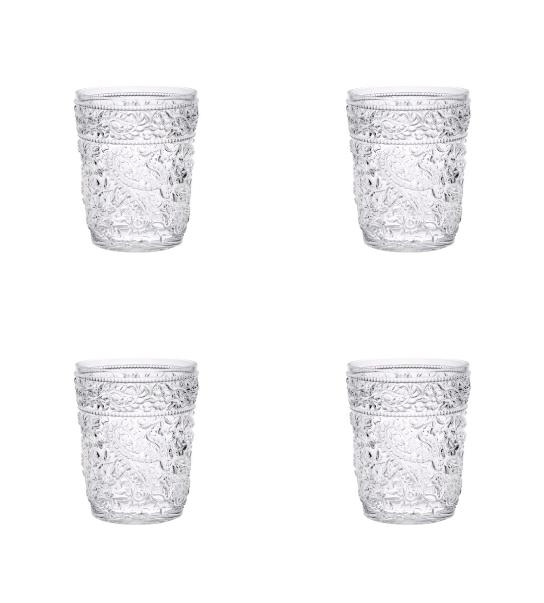 Acrylic Clear Paisley Stemless Durable Drinkware Beverage Glasses 4-Piece Lot