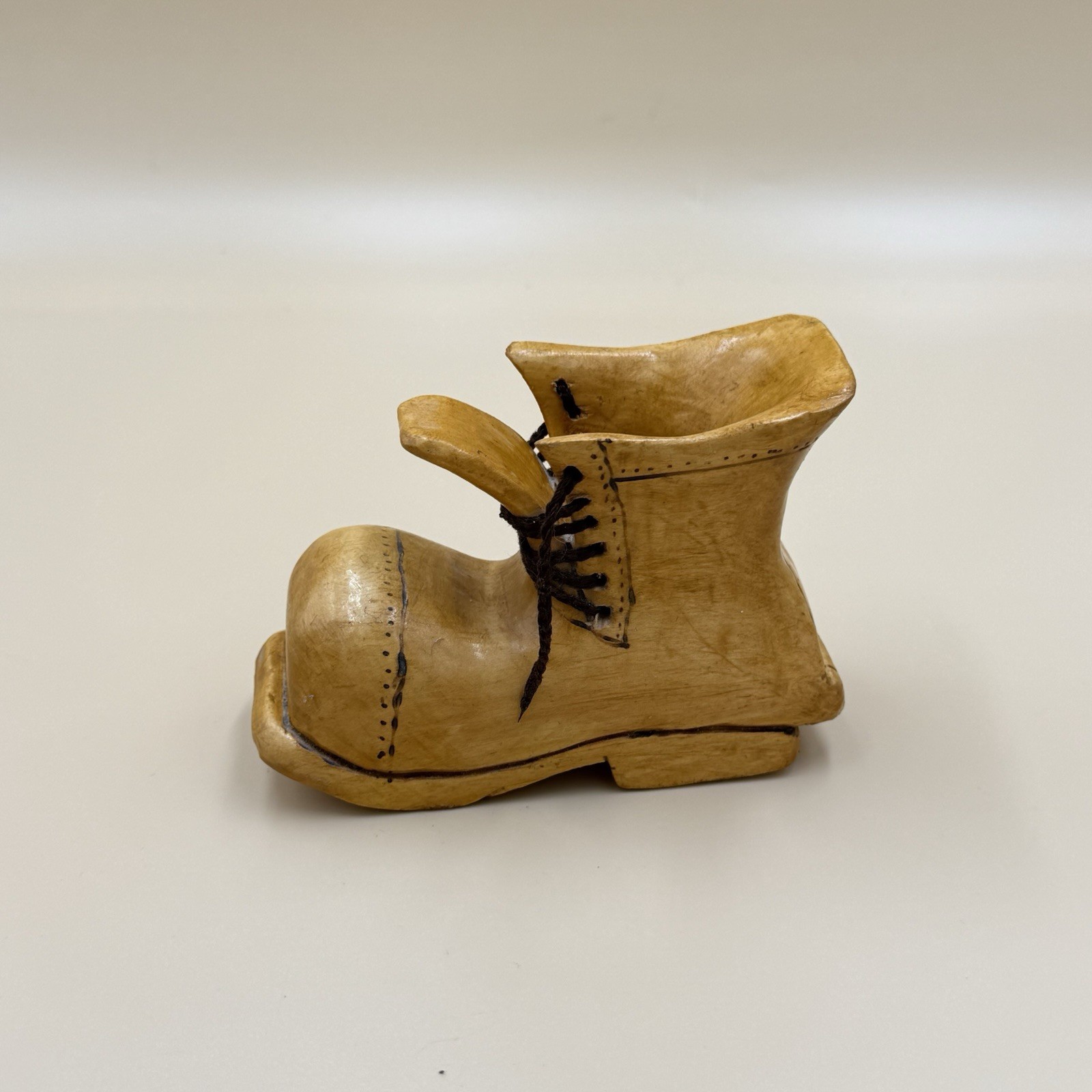 Vintage Handcarved Wood Folk Art Boot Tooth Pick Holder Knick Knack Rustic