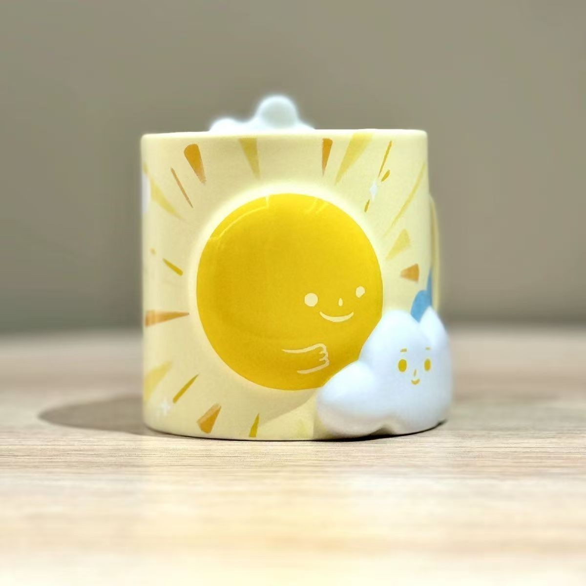 Starbucks 14oz |Summer Sunshine Mug 3D Cloud & Smiling Sun Yellow Rain Theme
