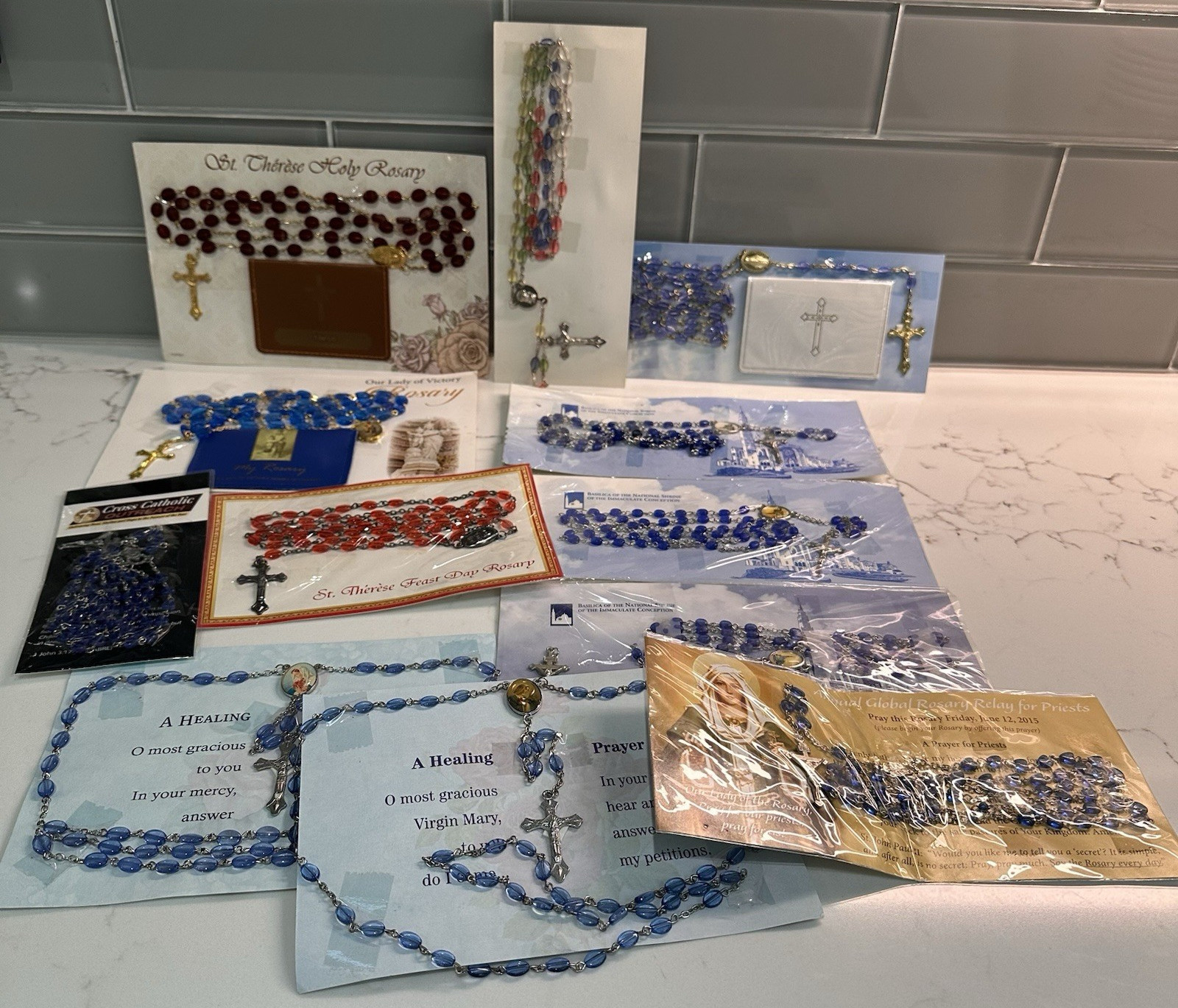 Catholic Prayer Card Rosary (Lot of 12) Necklace St Therese Basilica Shrine