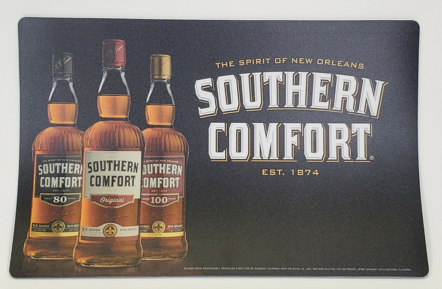 Southern Comfort Hard Plastic Place Mat Barware Man Cave Liqour Advertisement