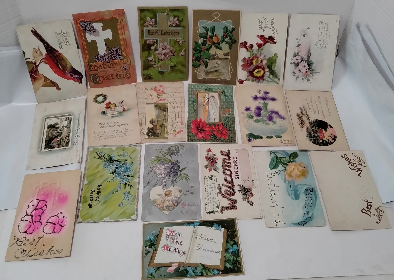 Lot Of 19 Vintage Holiday Seasonal Religious Postcards 3 Unposted 12 Embossed