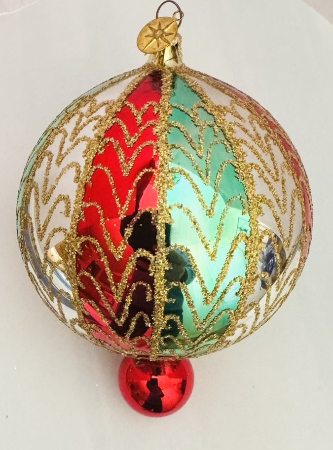 CHRISTOPHER RADKO 6″ Ball GILDED CHARMS Drop Ornament Red Green Silver 01-345-0