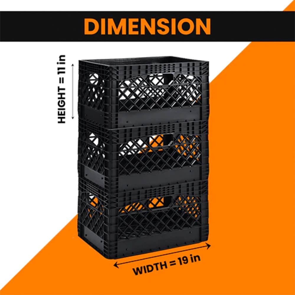 3-Pack 24-Quart Heavy-Duty Plastic Stackable Milk Crate Bins, Black