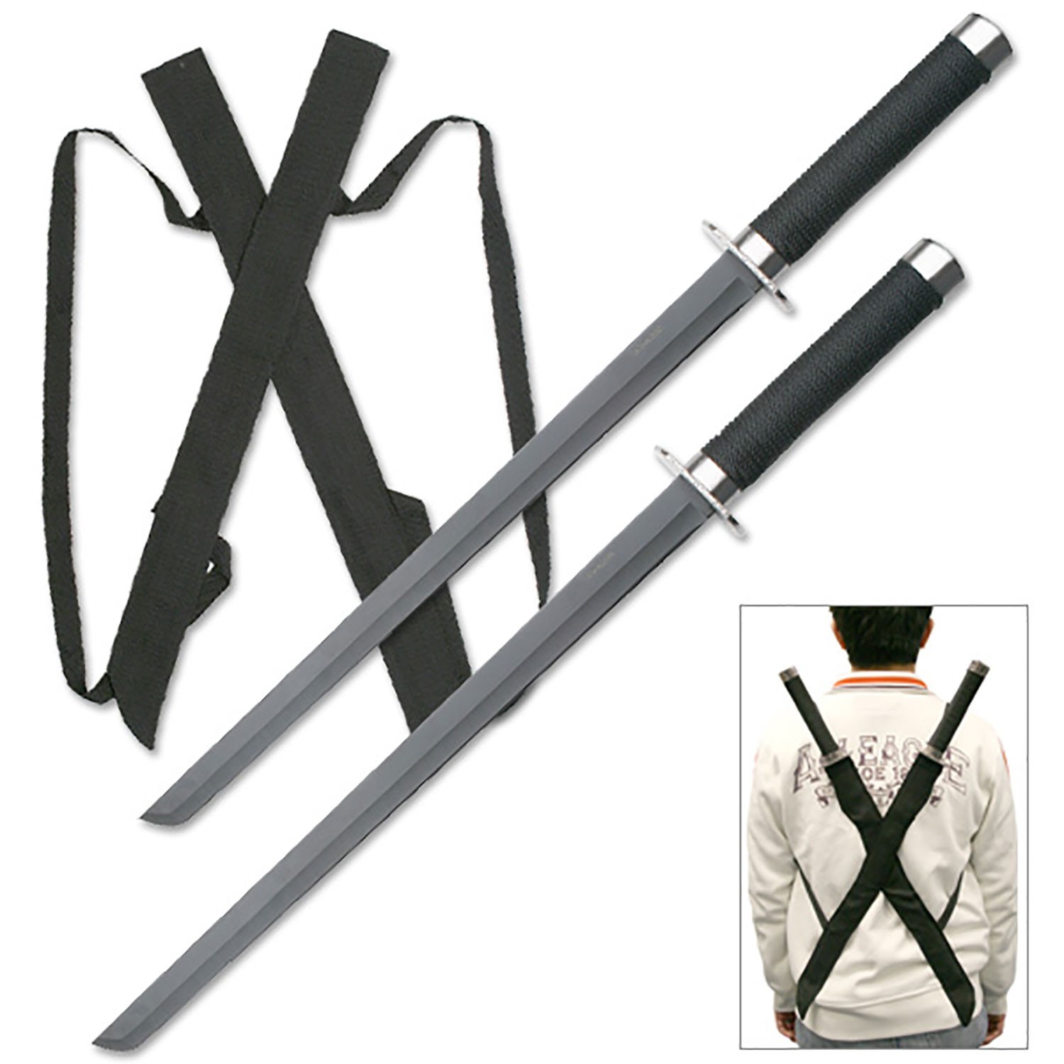 25.5″ BladesUSA Twin Ninja Swords-Nylon Sheath w/Carrying Shoulder Straps