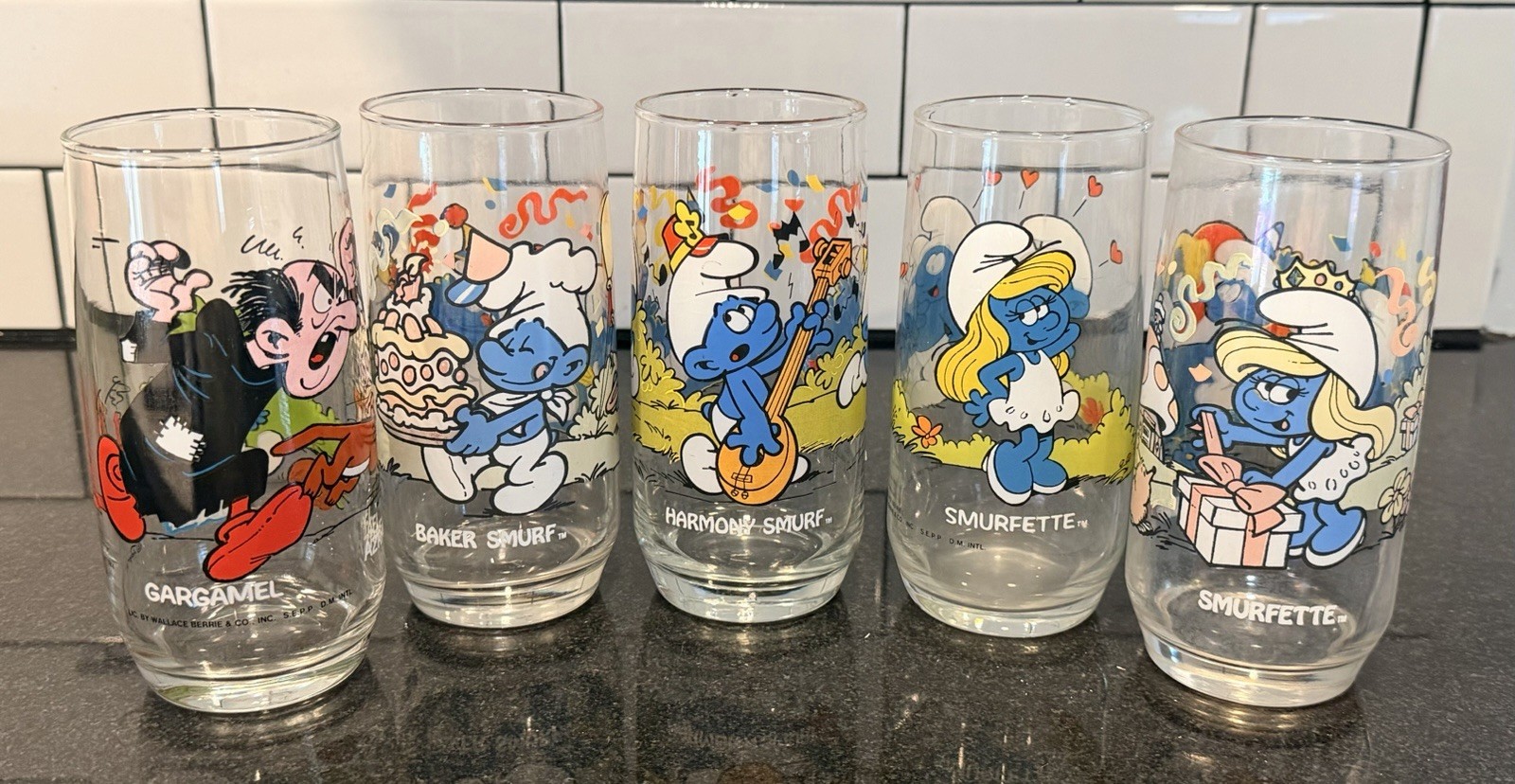 Lot 5 Vintage 1980s Smurf Smurfette Gargamel Azrael Glasses Peyo Wallace Berrie