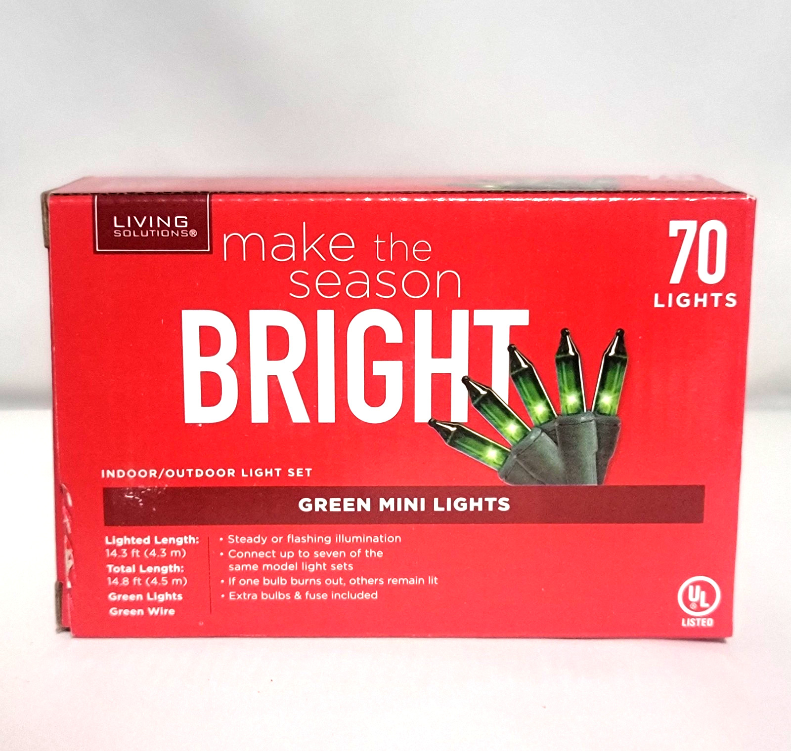 BRAND NEW LIVING SOLUTIONS 14.8′ GREEN MINI XMAS STRING LIGHTS 70 LIGHTS SET