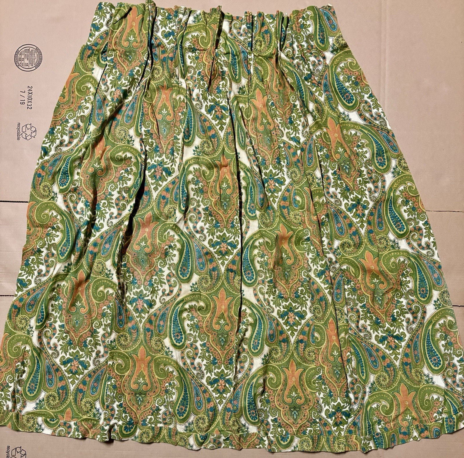 Vintage 1970s Handmade Pinch Pleat Paisley Floral Curtains Set of 4 Panels 47×26