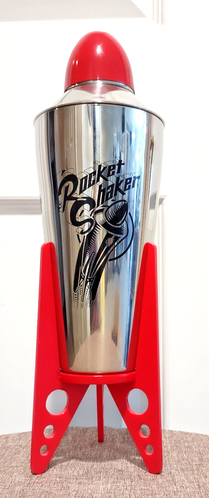 ROCKET COCKTAIL SHAKER-DAVID KRYS, ARTIST-STAINLESS STEEL-RETRO-POSTMODERN