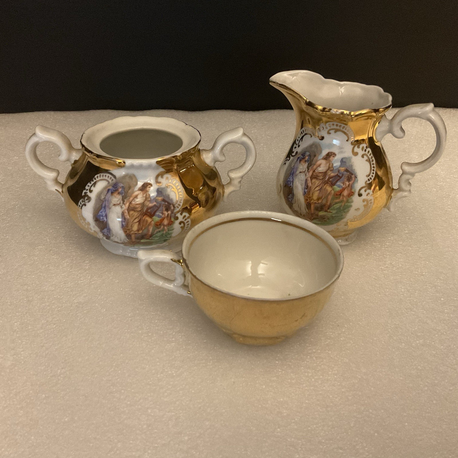 Vintage Bavaria Glanzgold Small Creamer, Sugar Bowl-No Lid, Cup